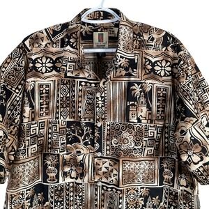 Tori Richard Tribal Hawaiian Shirt Mens XL Button Up Brown Cotton S/S Made USA